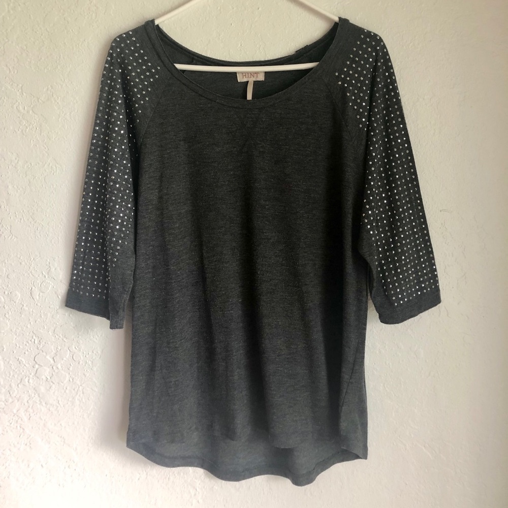 Grey 3/4 Rhinestone Sleeve Shirt
